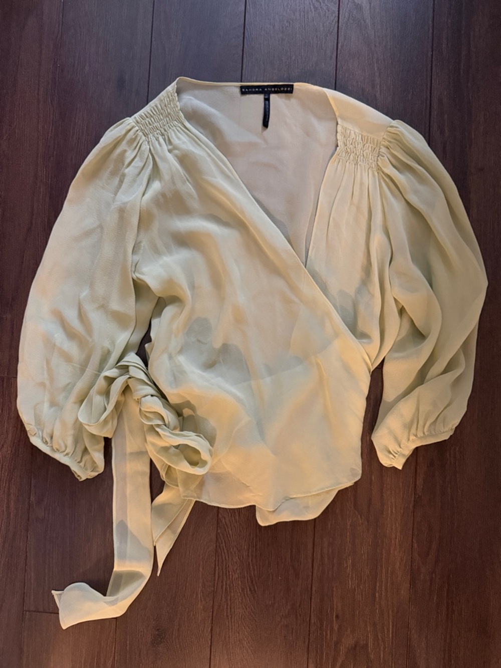 Sandra Angelozzi sage green silk top 36